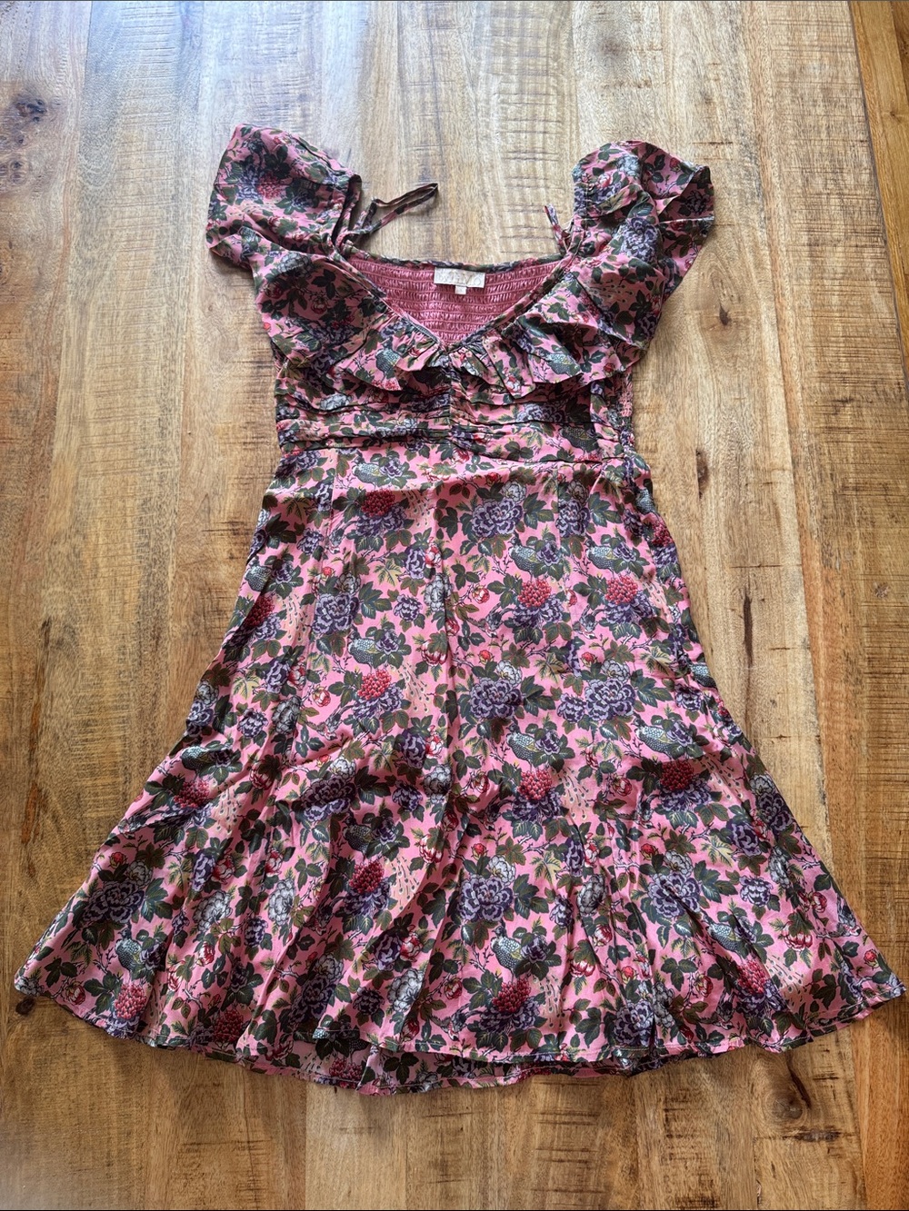 ByTimo By TiMo Pink Floral Ruffle mini dress Sundress A line NEW small